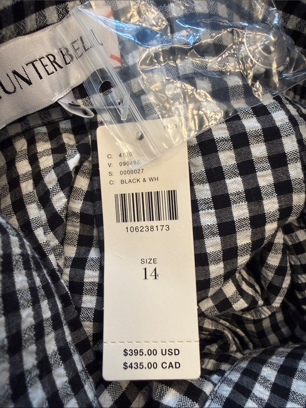 HUNTER BELL EVA Skirt Black and White seersucker Gingham Midi Skirt Size 14 NWT - Picture 10 of 10